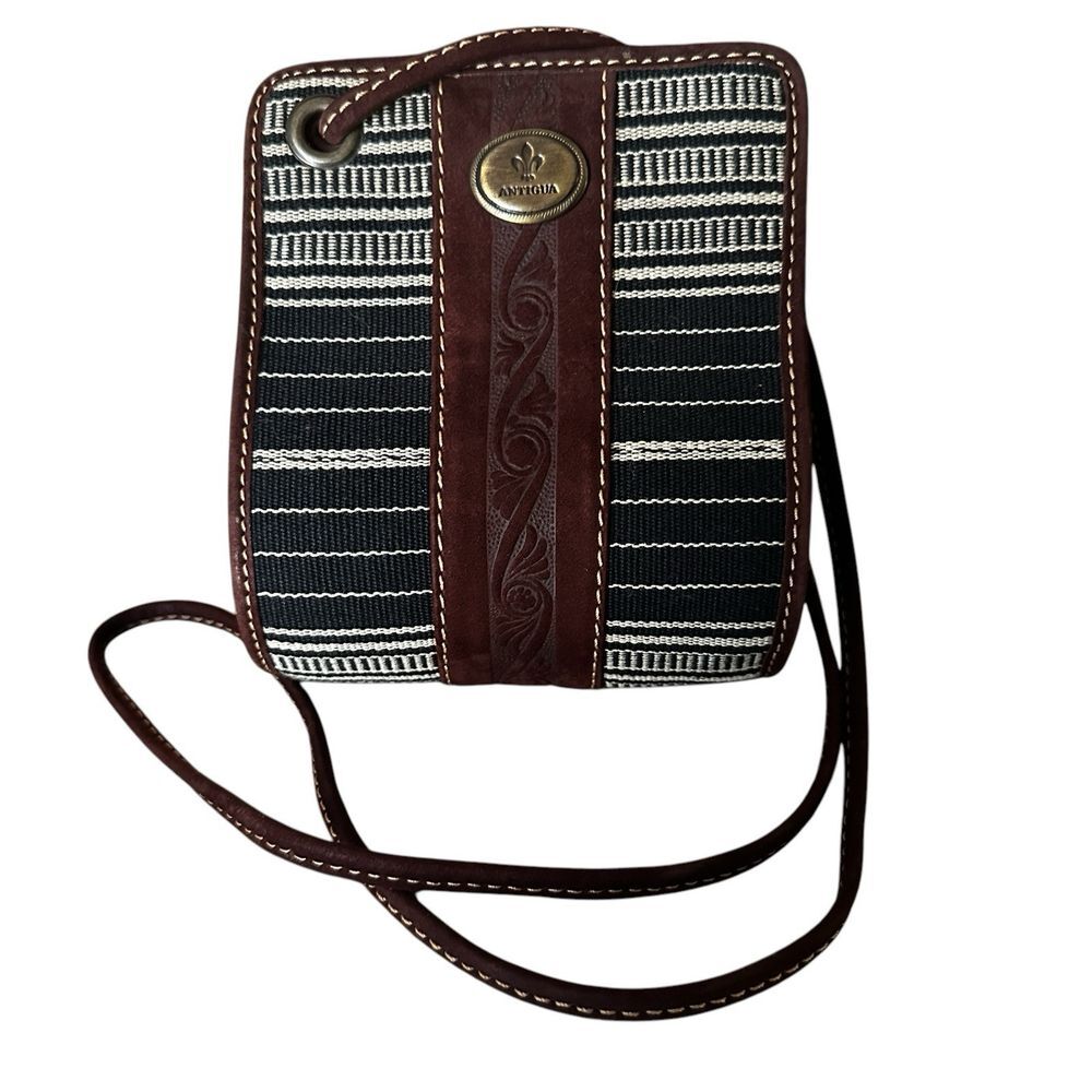 Antigua Crossbody Purse Bag 6 Inch Western Black Brown Stripe Tooled Boho Lined